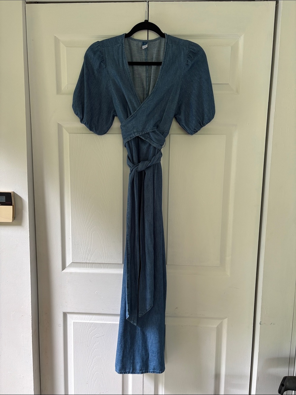 Old Navy Denim-Blue Puff Sleeve Wrap Maxi Dress